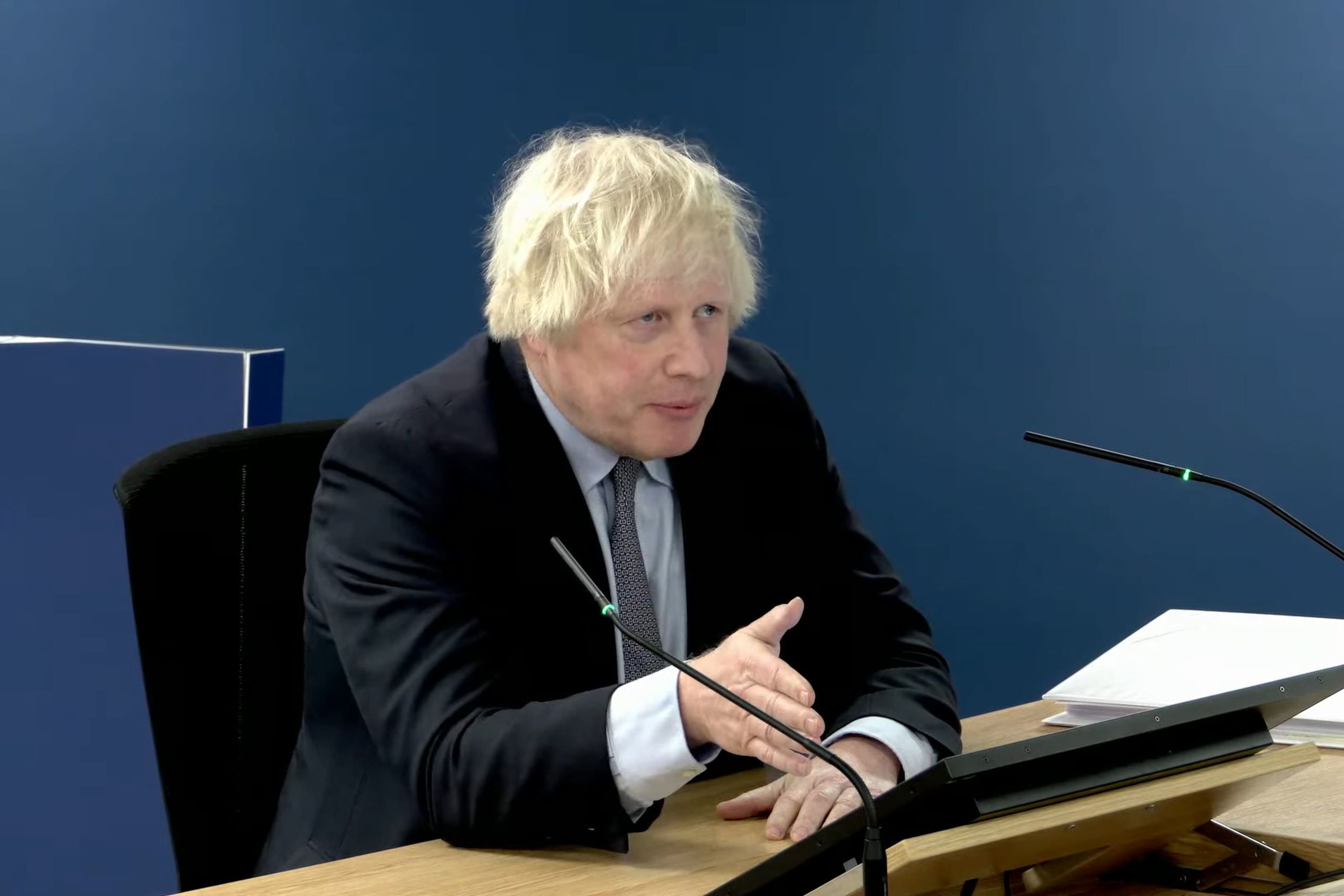 Former prime minister Boris Johnson gives evidence to the UK Covid-19 Inquiry (UK Covid-19 Inquiry/PA)