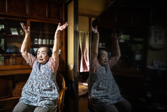 <p>100 years old beauty advisor Tomoko Horino talking during an interview with AFP at her house in Fukushima </p>