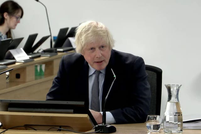 Screen grab from the UK Covid-19 Inquiry livestream of former prime minister Boris Johnson giving evidence (UK Covid-19 Inquiry/PA)