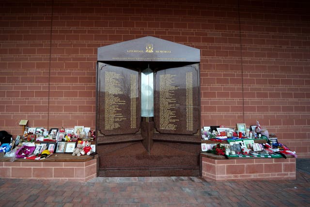 <p>Anfield’s Hillsborough memorial in Liverpool </p>