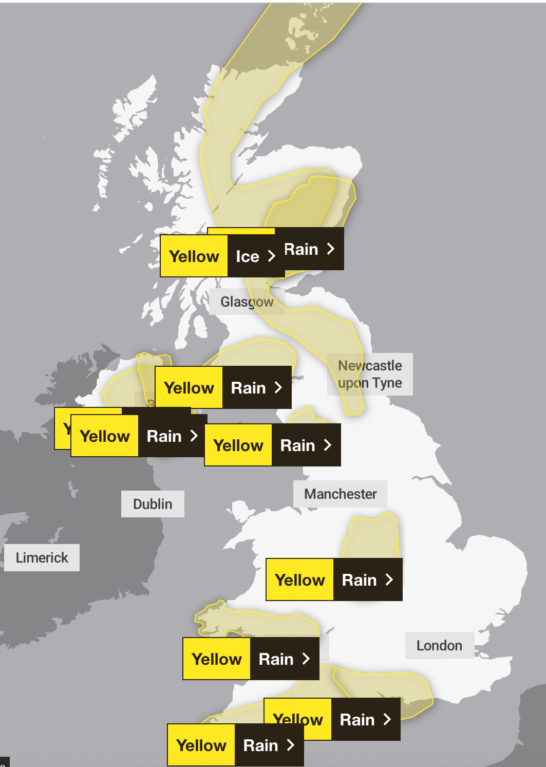 Vast swathes of the country will be affected by heavy rain causing disruption to travel, homes and businesses