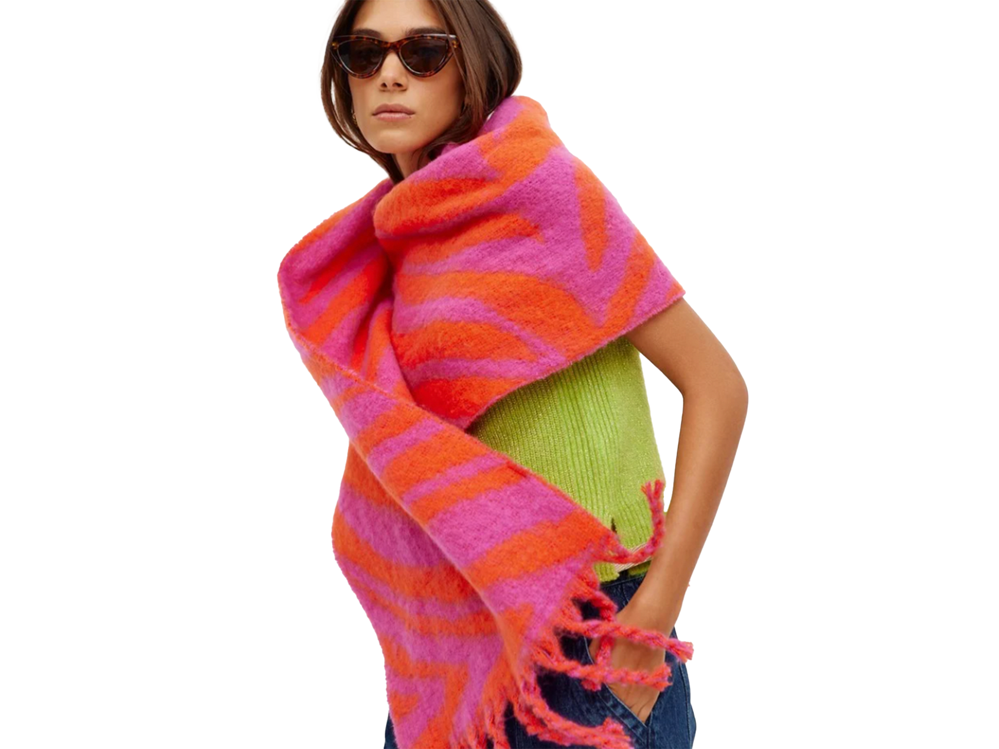 Oliver Bonas zebra pink and orange heavyweight scarf