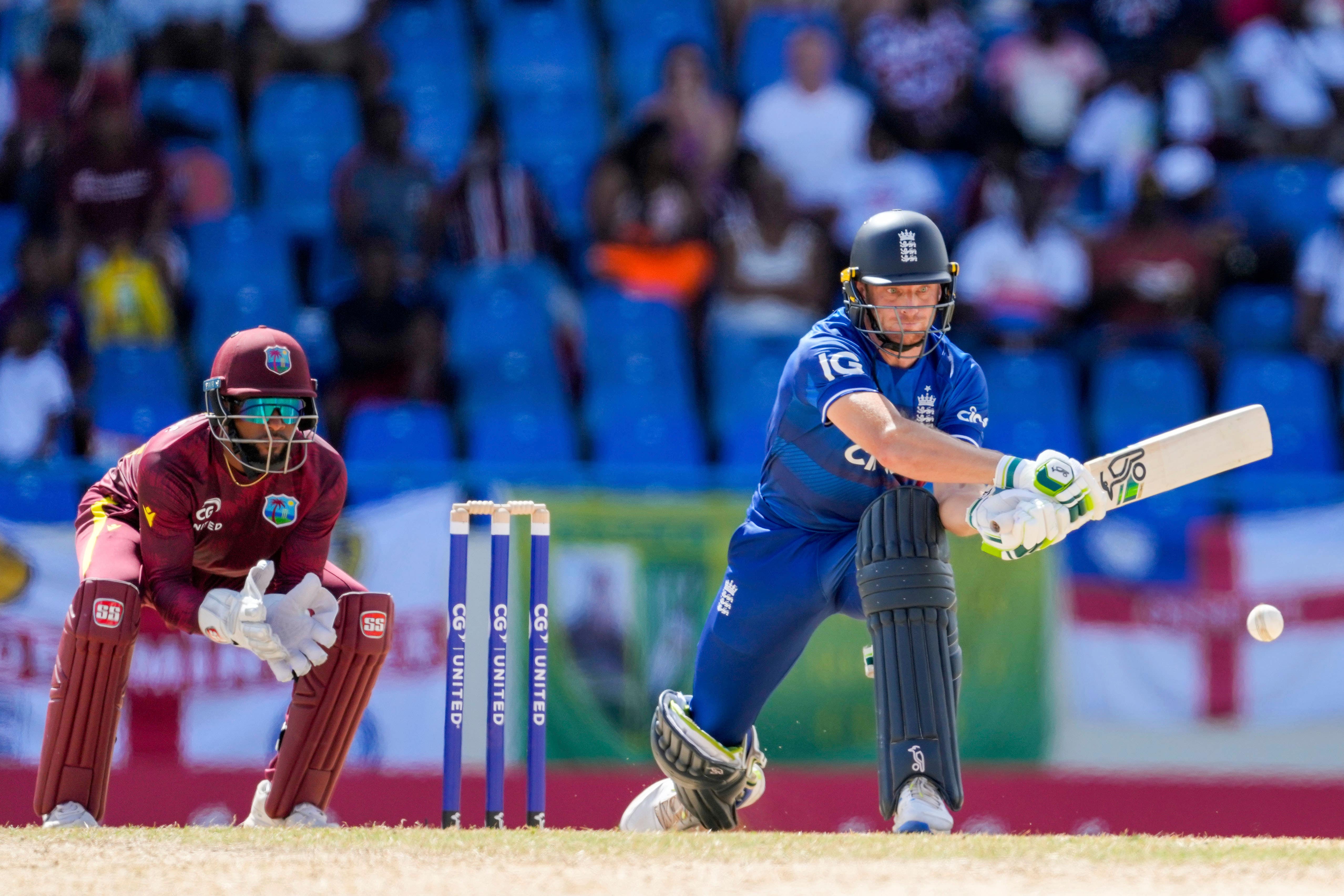 <p>Jos Buttler hit his first half century in 14 ODIs </p>