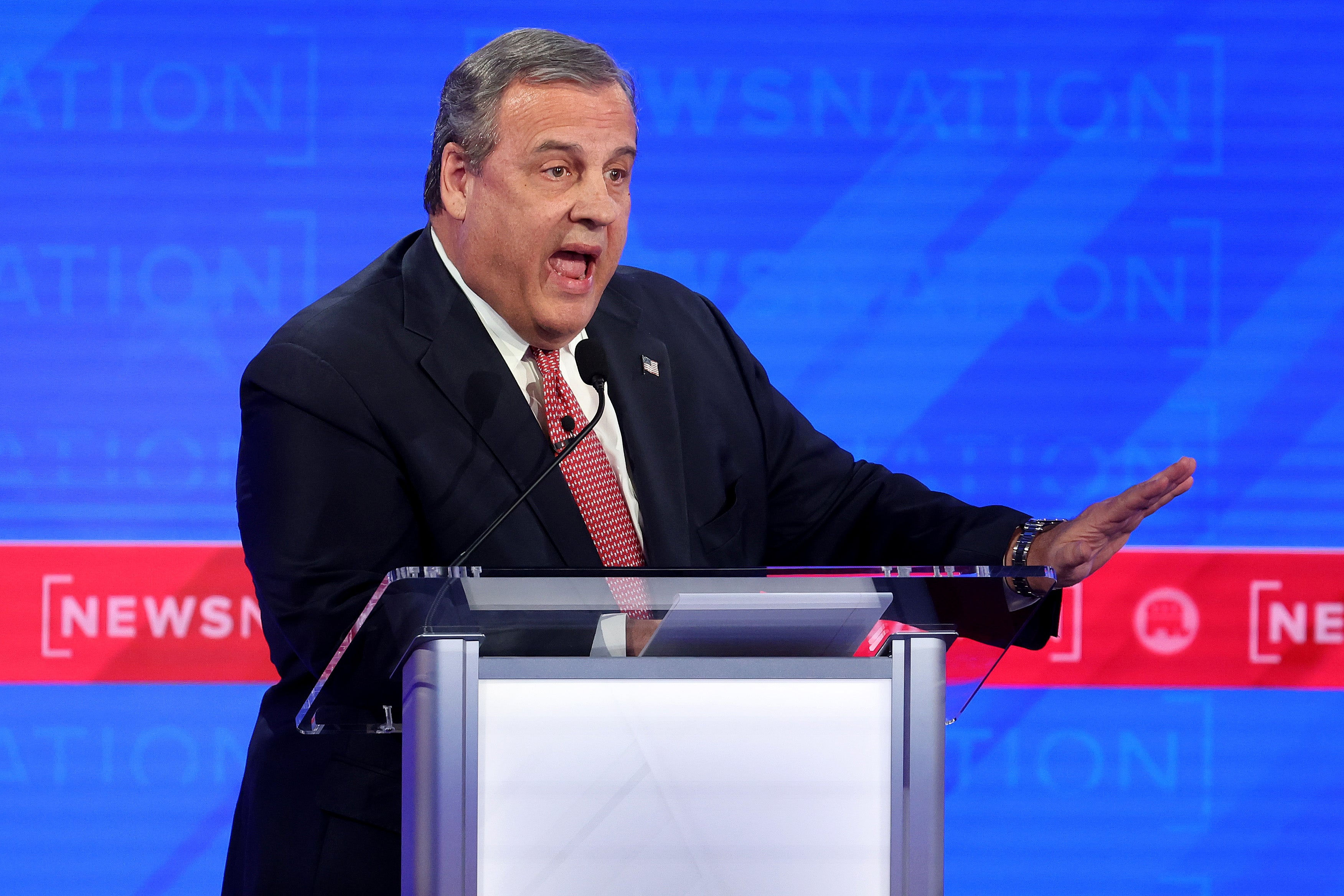 Republican presidential candidate former New Jersey Gov. Chris Christie participates in the NewsNation Republican Presidential Primary Debate at the University of Alabama Moody Music Hall on December 6, 2023 in Tuscaloosa, Alabama