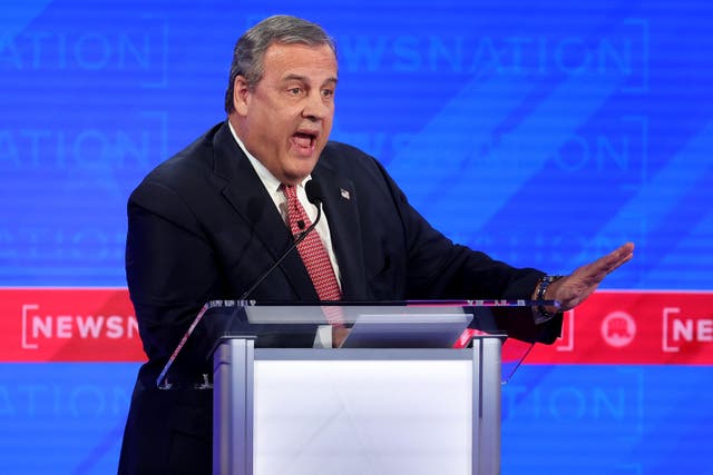 <p>Republican presidential candidate former New Jersey Gov. Chris Christie participates in the NewsNation Republican Presidential Primary Debate at the University of Alabama Moody Music Hall on December 6, 2023 in Tuscaloosa, Alabama</p>