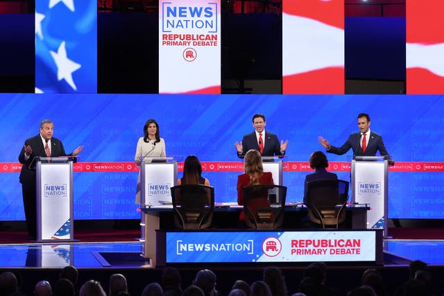 <p>Candidates onstage for the fourth Republican debate in Alabama </p>