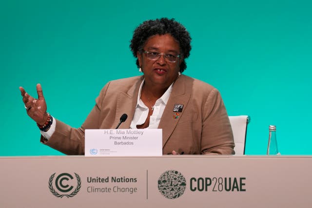 <p>File Barbados Prime Minister Mia Mottley speaks at a news conference at the COP28 U.N. Climate Summit, Monday</p>