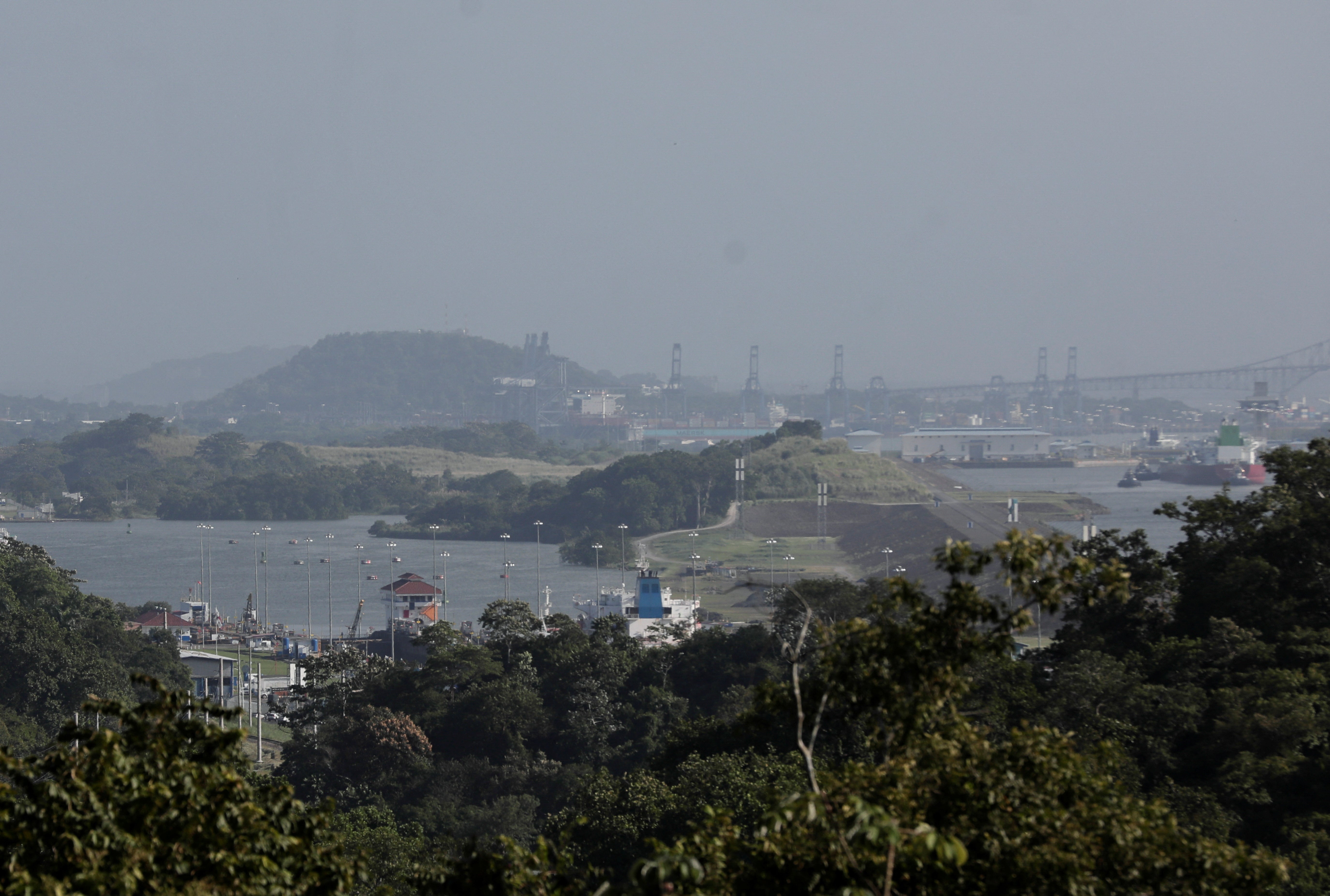 A general view shows the locks of the Panama Canal, in Panama City,