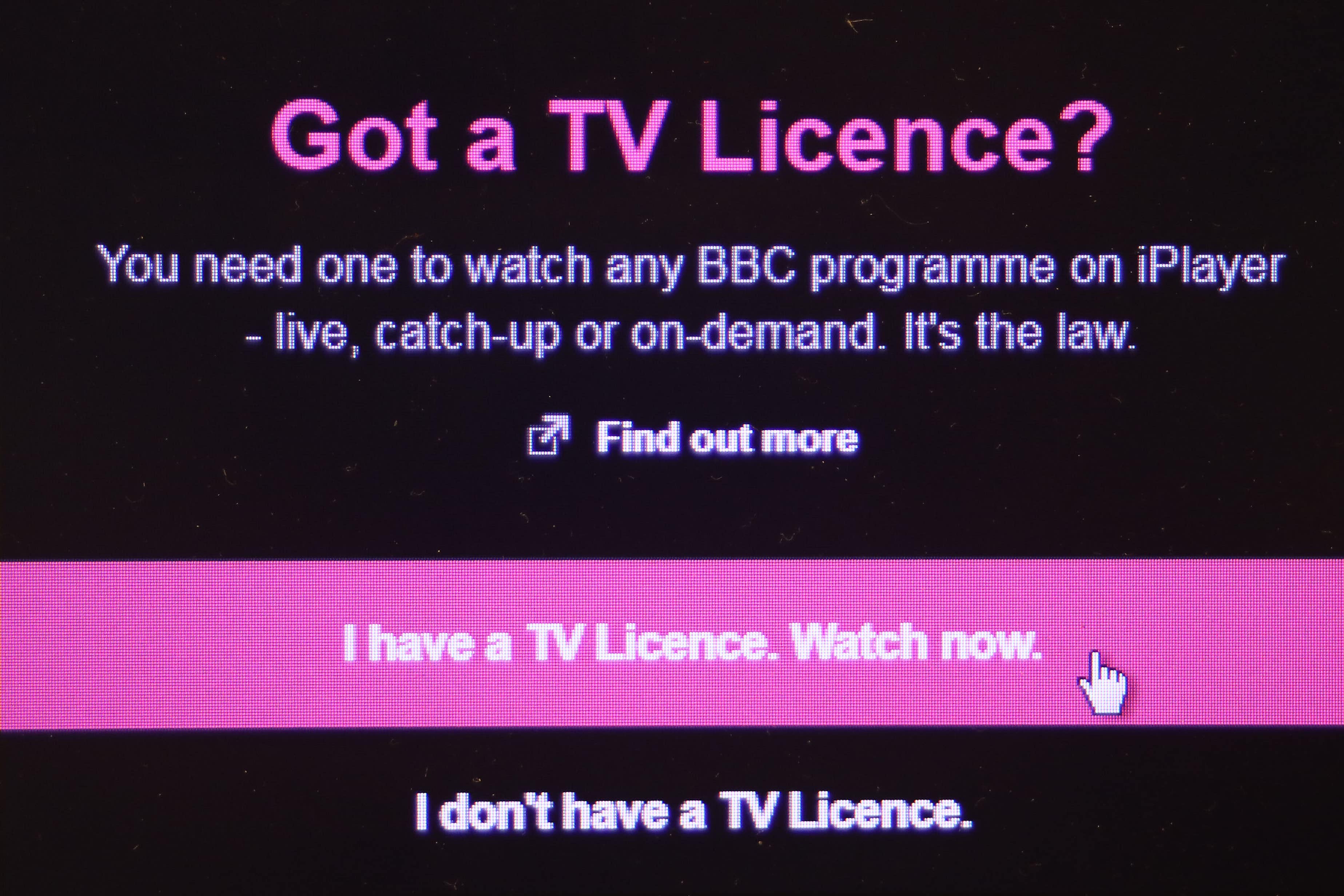 A general view of the BBC iPlayer’s TV licence page (Philip Toscano/PA)