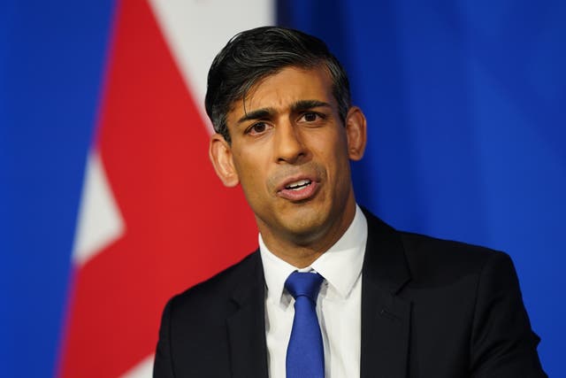 <p>Rishi Sunak during Thursday’s ‘emergency’ press press conference in Downing Street</p>