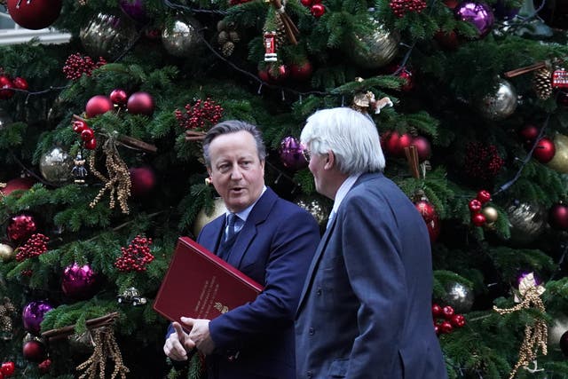 David Cameron said blocking a package of aid to Ukraine would leave Vladimir Putin and Xi Jinping ‘smiling’ (Stefan Rousseau/PA)