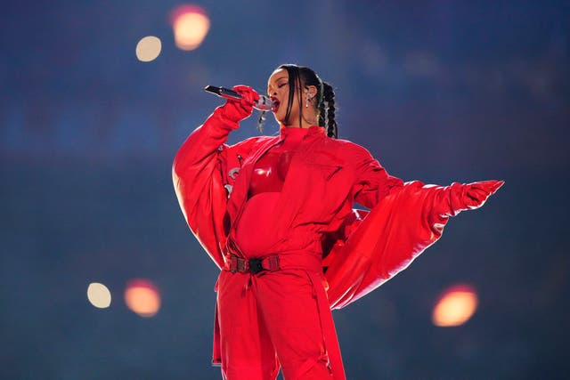 <p>Rihanna at the Super Bowl halftime show 2023 </p>