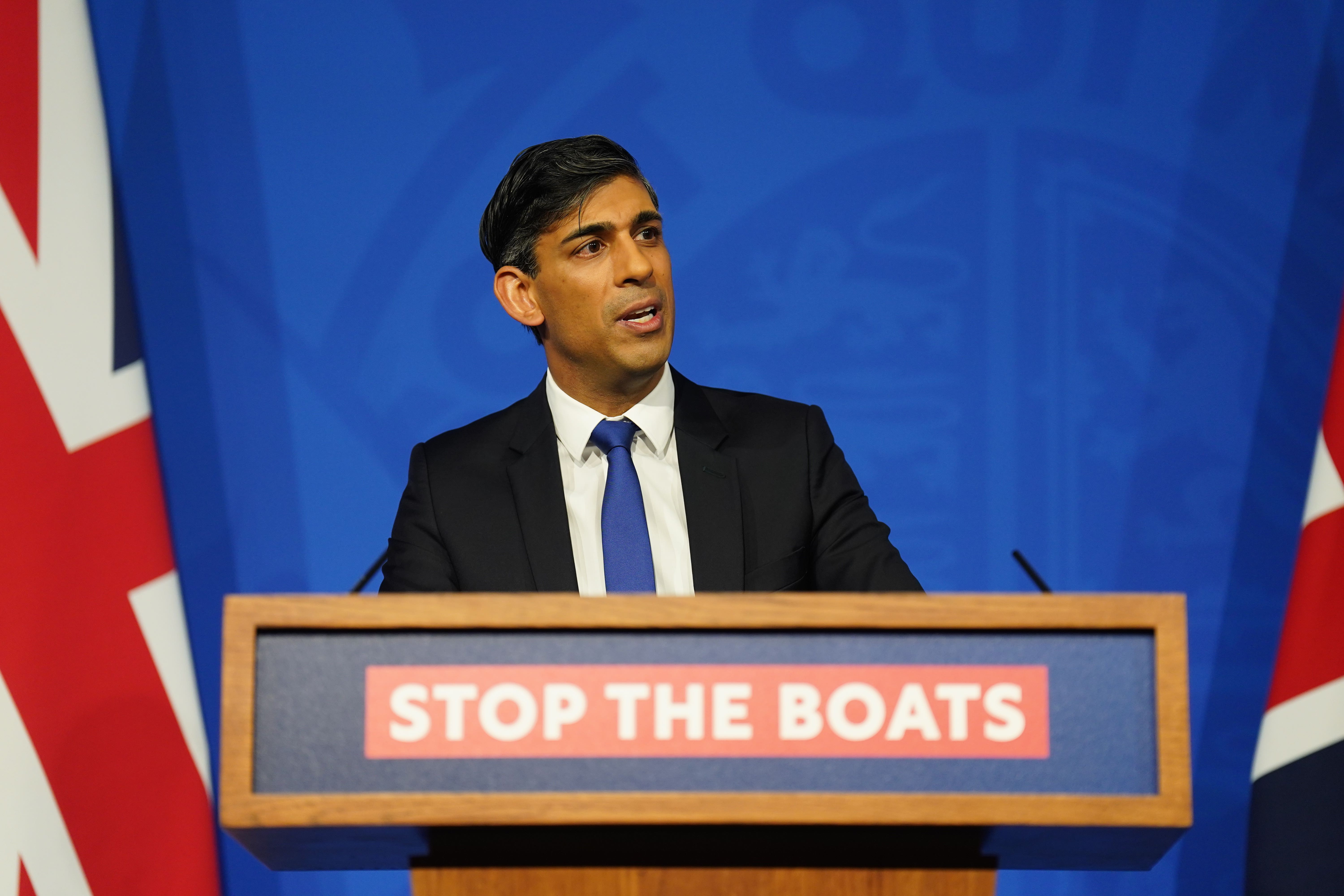 Prime Minister Rishi Sunak during a press conference in the Downing Street Briefing Room (PA)