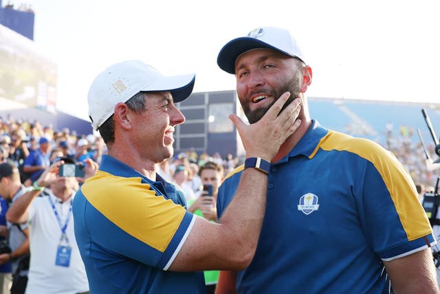 <p>Rory McIlroy and Jon Rahm were on Europe’s winning Ryder Cup team in Rome </p>