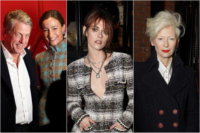 <p>Hugh Grant, Anna Elisabet Eberstein, Kristen Stewart and Tilda Swinton attend Métiers d’Art fashion show in Manchester’s Northern Quarter </p>