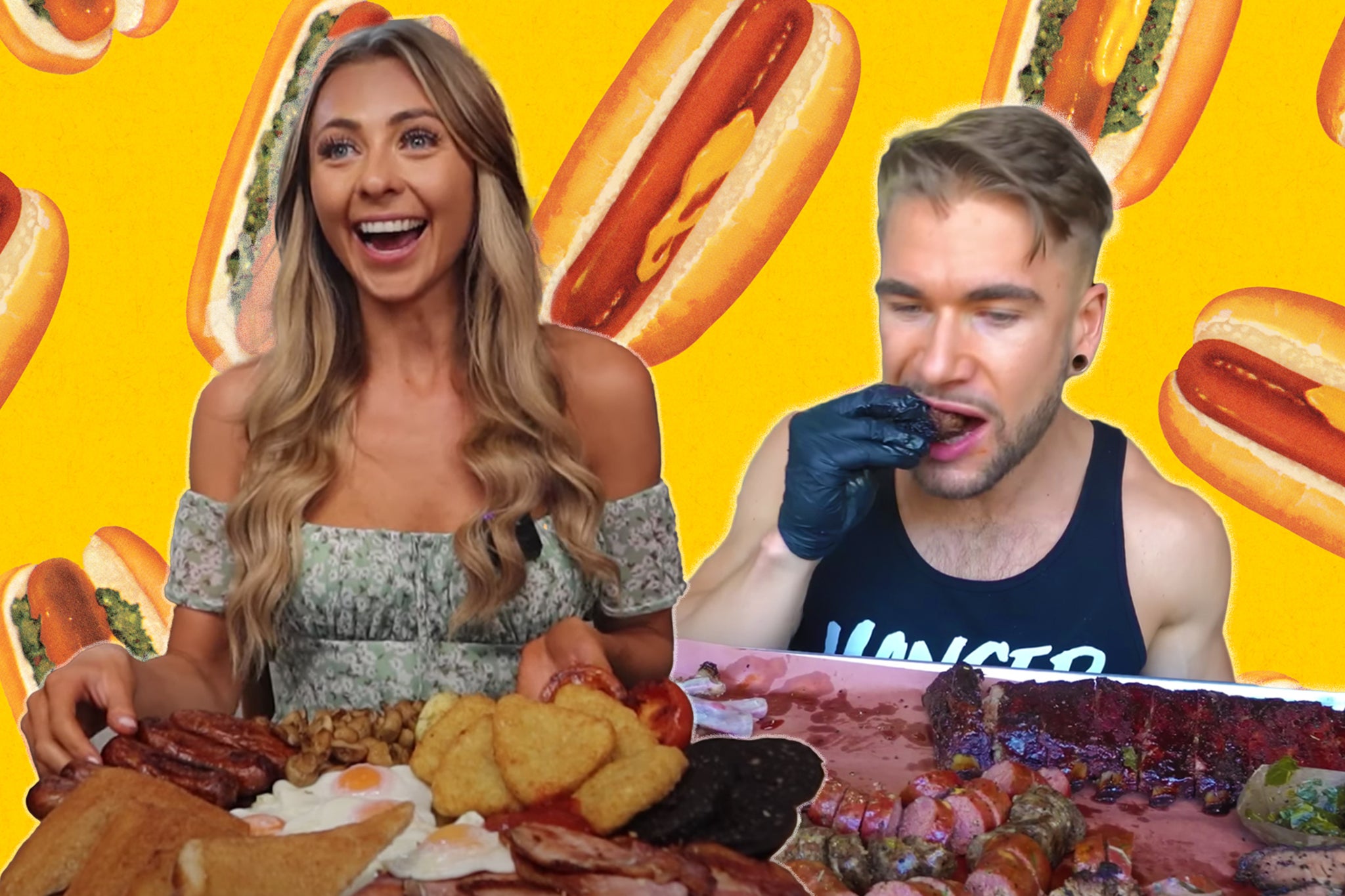 Truly madly eating: Influencers Kate Ovens and Joel Hansen prepare to devour their massive lunches