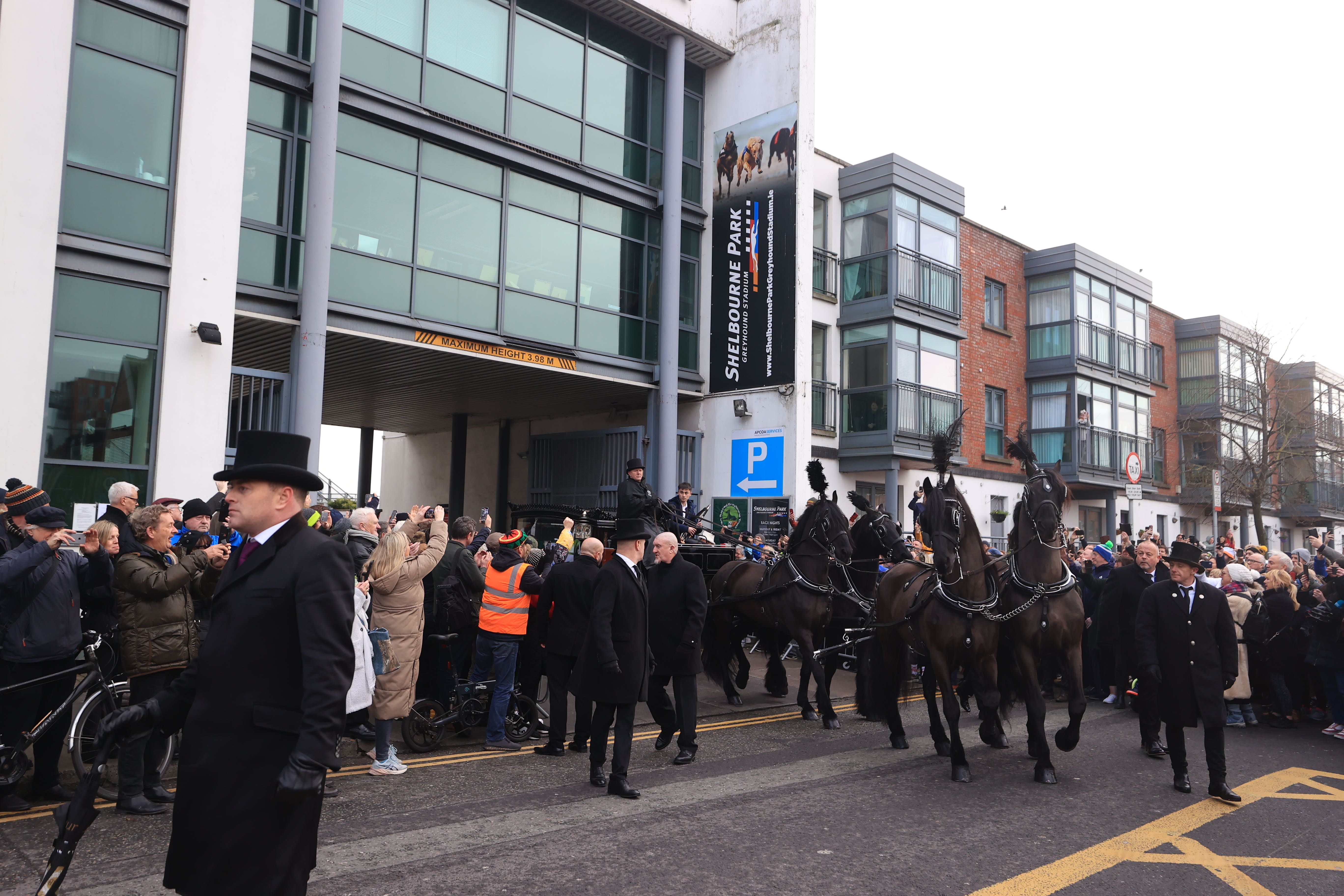 The funeral procession of Shane MacGowan starts from outside Shelbourne Park Stadium (Liam McBurney/PA)