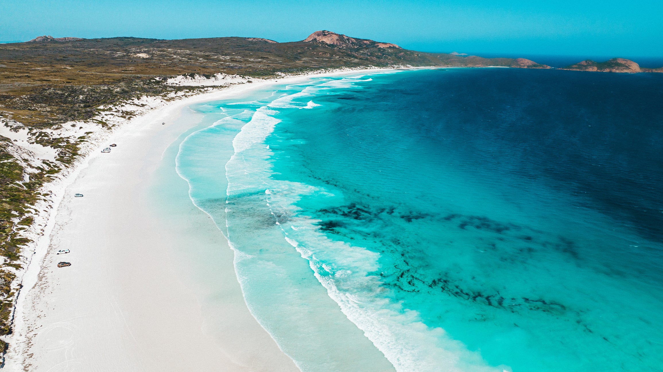 The Esperance inlet, Lucky Bay, has blinding white sands and a whole palette of turquoise waters