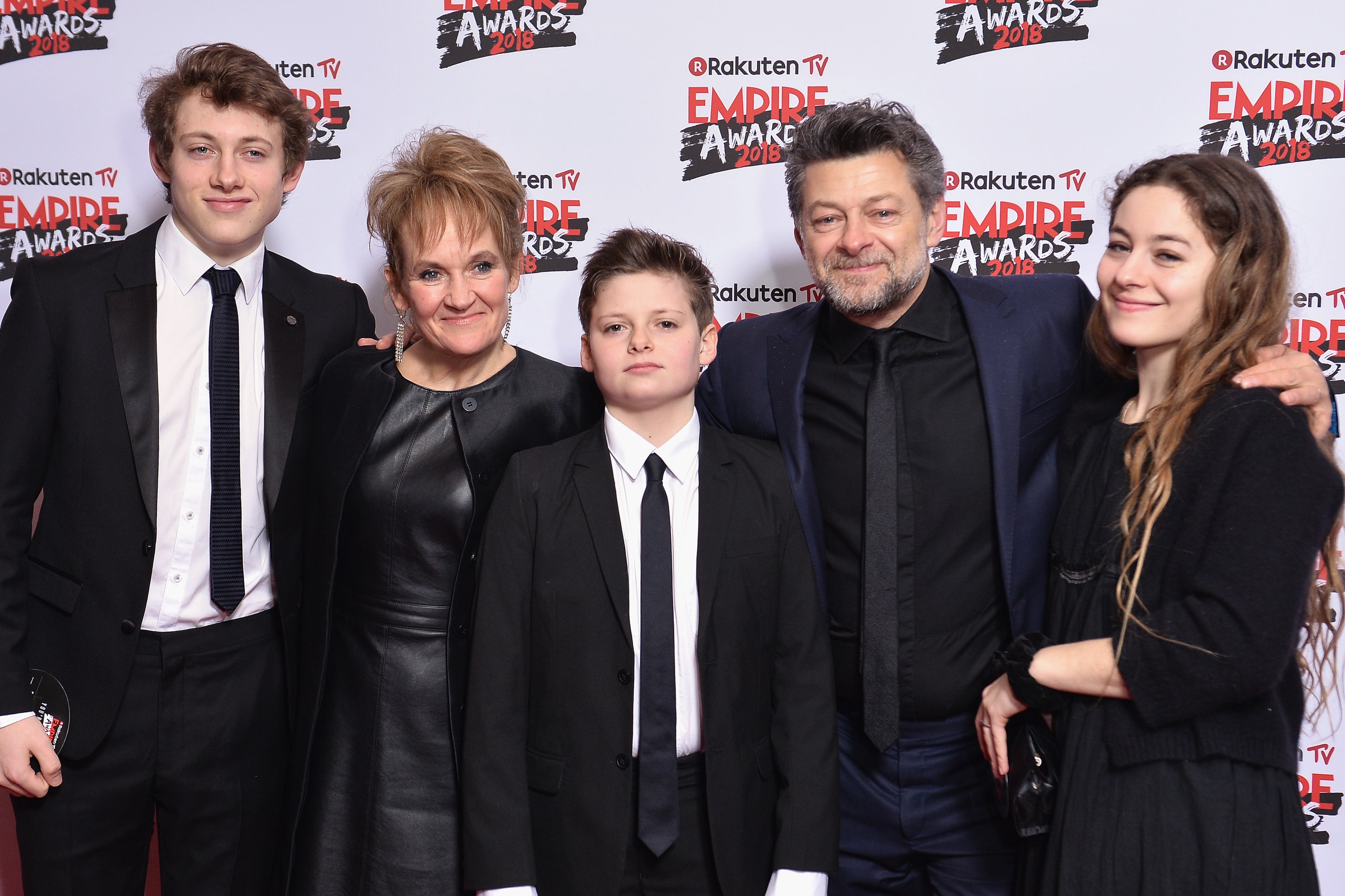 Serkis with his wife Lorraine Ashbourne and their children (left to right) Sonny, Louis and Ruby in 2018
