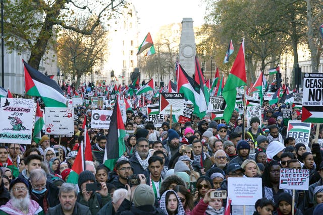 People take part in the National March for Palestine (Lucy North/PA)