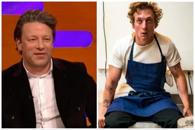 <p>Jamie Oliver (left) and Jeremy Allen White in ‘The Bear'</p>