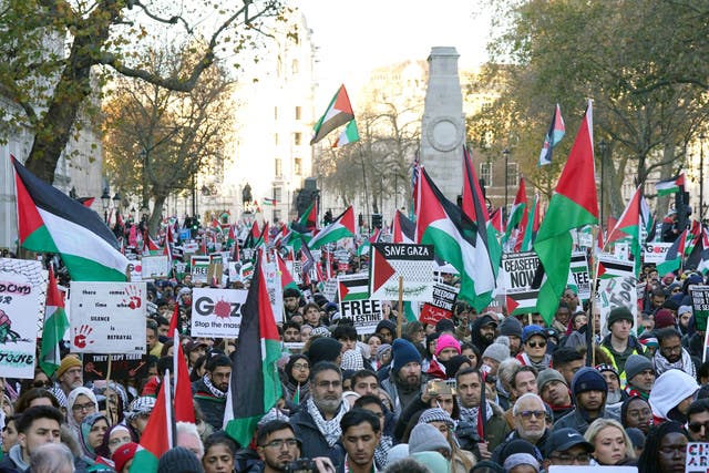 <p>Thousands have gathered in London on Saturday to demand a ceasefire </p>