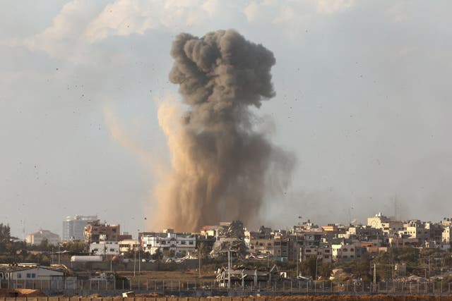 <p>A picture taken from southern Israel near the border with the Gaza Strip on December 9, 2023, shows smoke rising during an Israeli strike in Gaza </p>