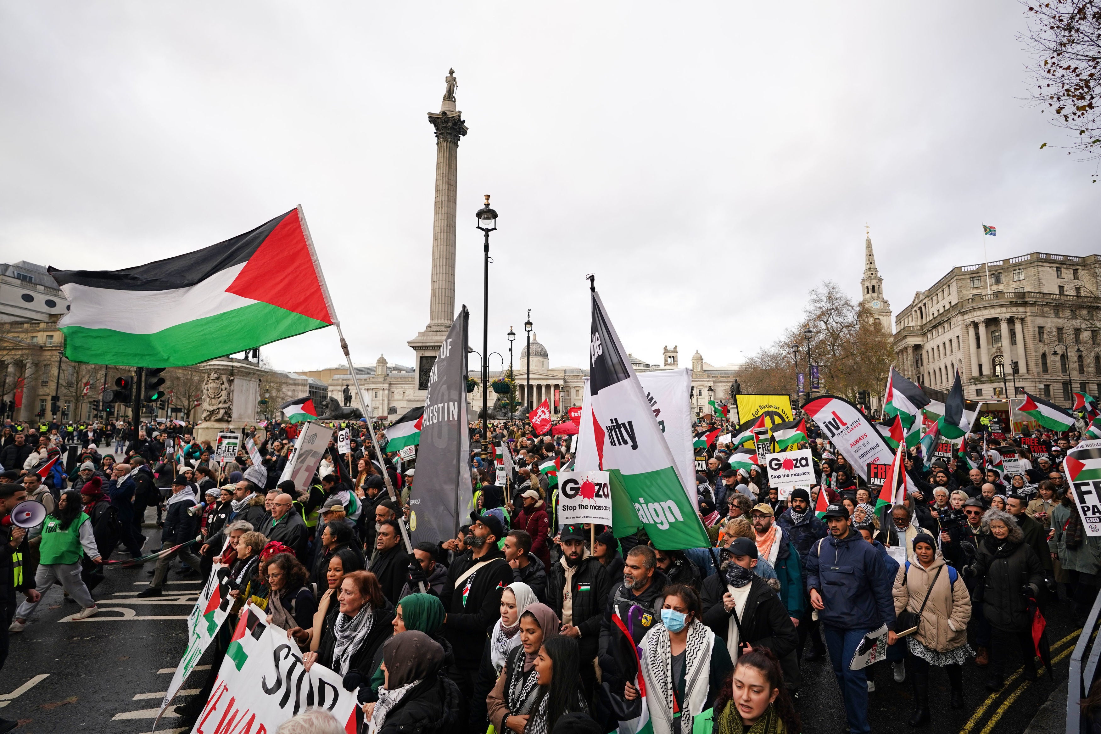 Thousands of protesters and counter-protesters have converged on London’s streets since the war began nine weeks ago