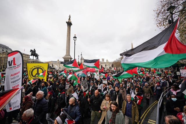 Protesters in Trafalgar Square (James Manning/PA)