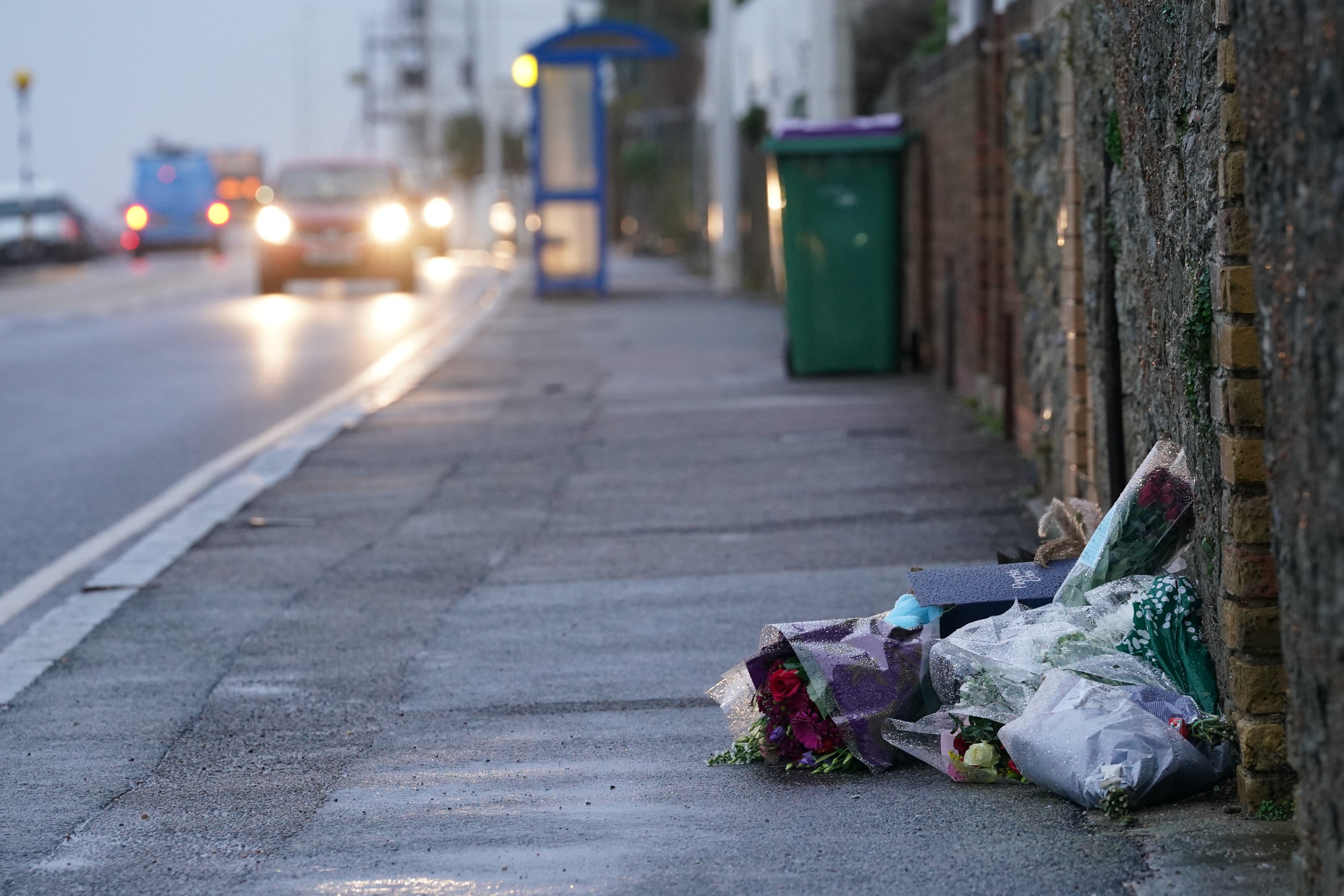 Flowers and messages left at the scene in Sandgate, near Folkestone, after seven-year-old William Brown was killed