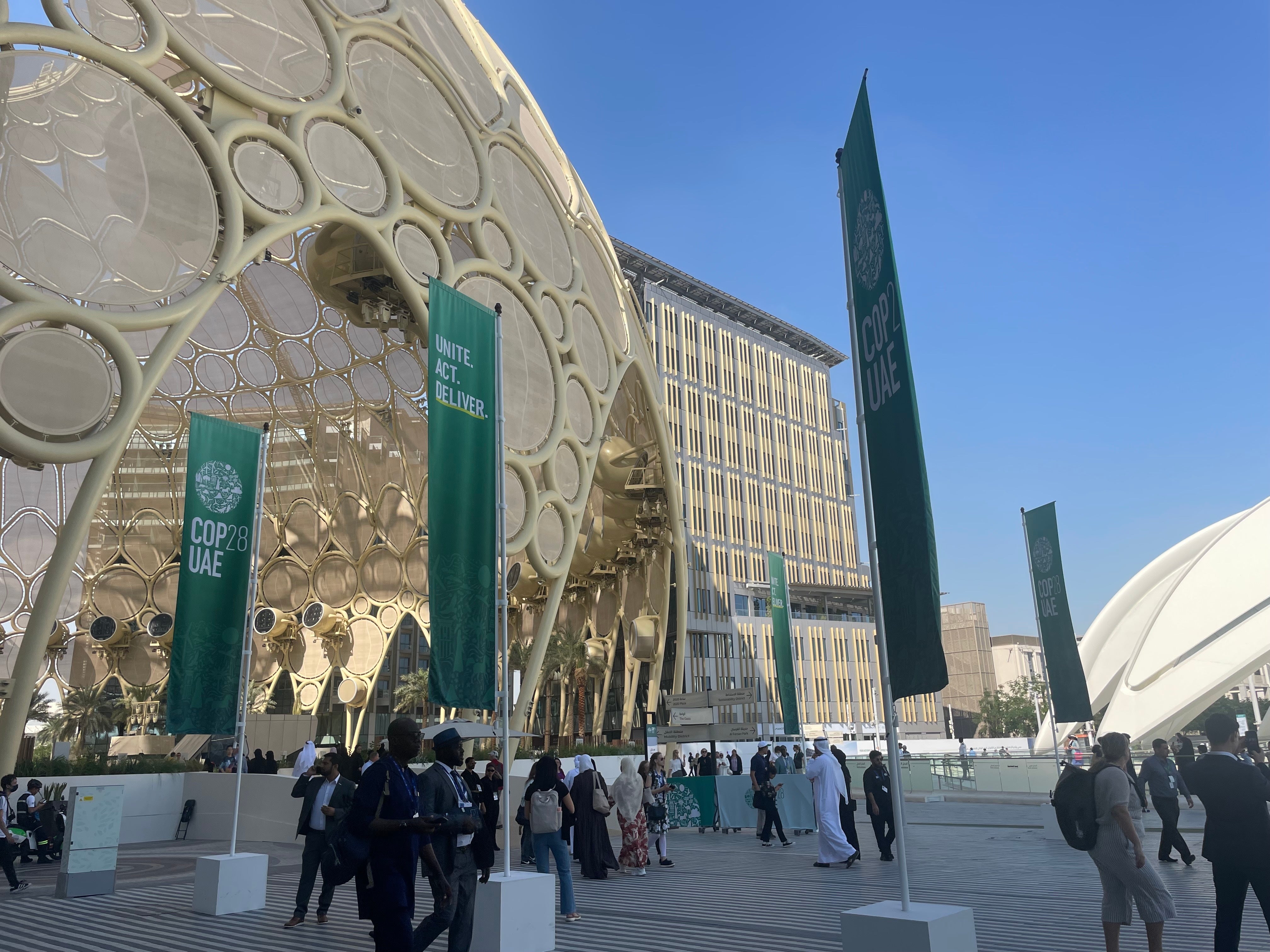 Inside the ‘Green Zone’ at Cop28, outside of the official United Nationsl negotiating space. The Dubai has attracted more of the private sector - and record numbers from the oil and gas industry - than any climate summit in its 28-year history