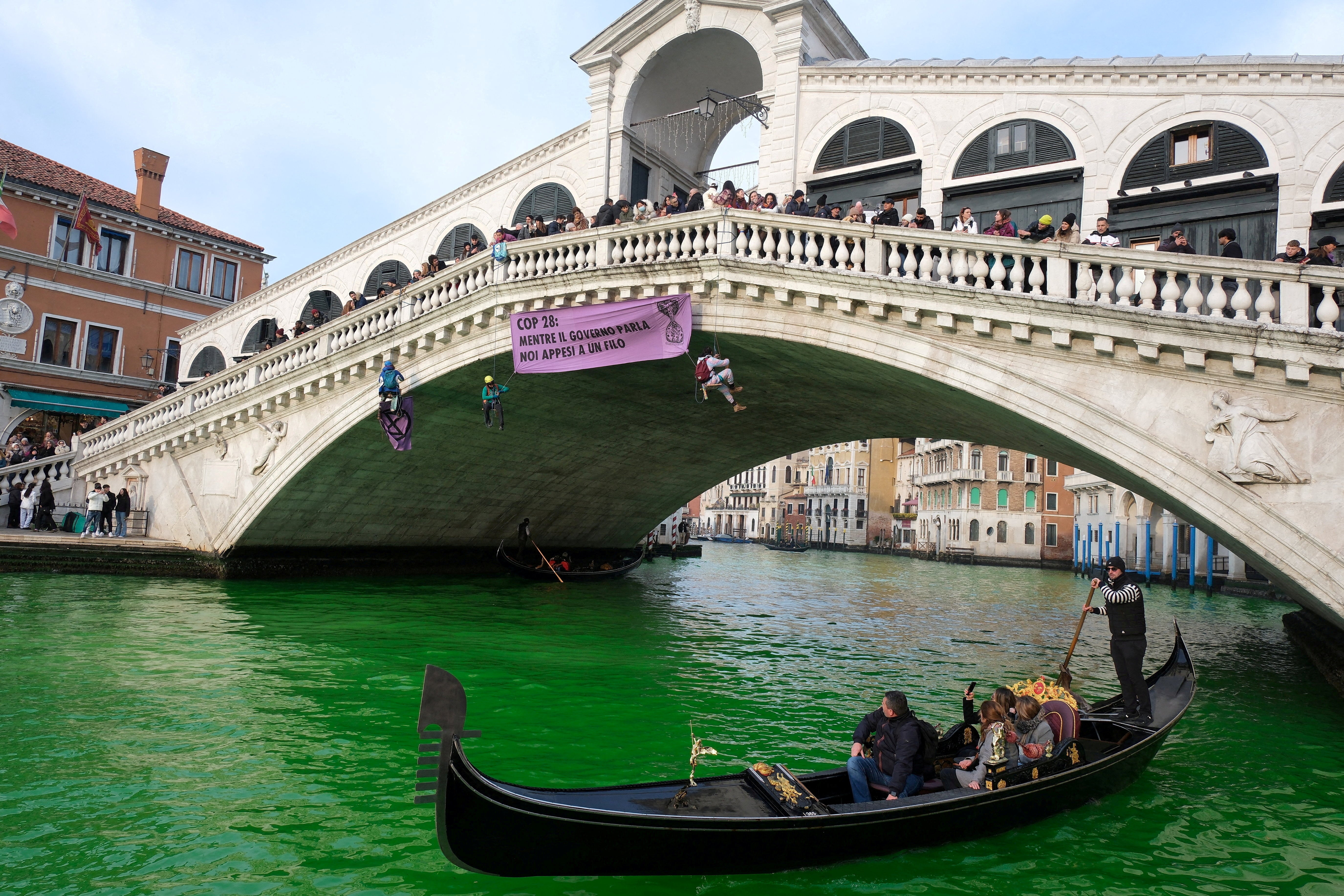 The Grand Canal was dyed fluorescent green