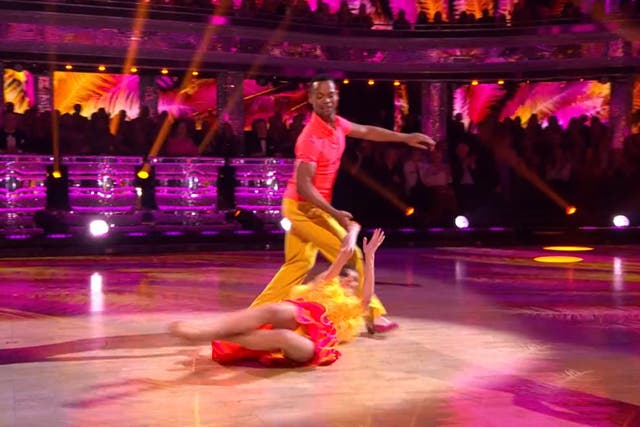 <p>Annabel Croft slips up during ‘Strictly'</p>