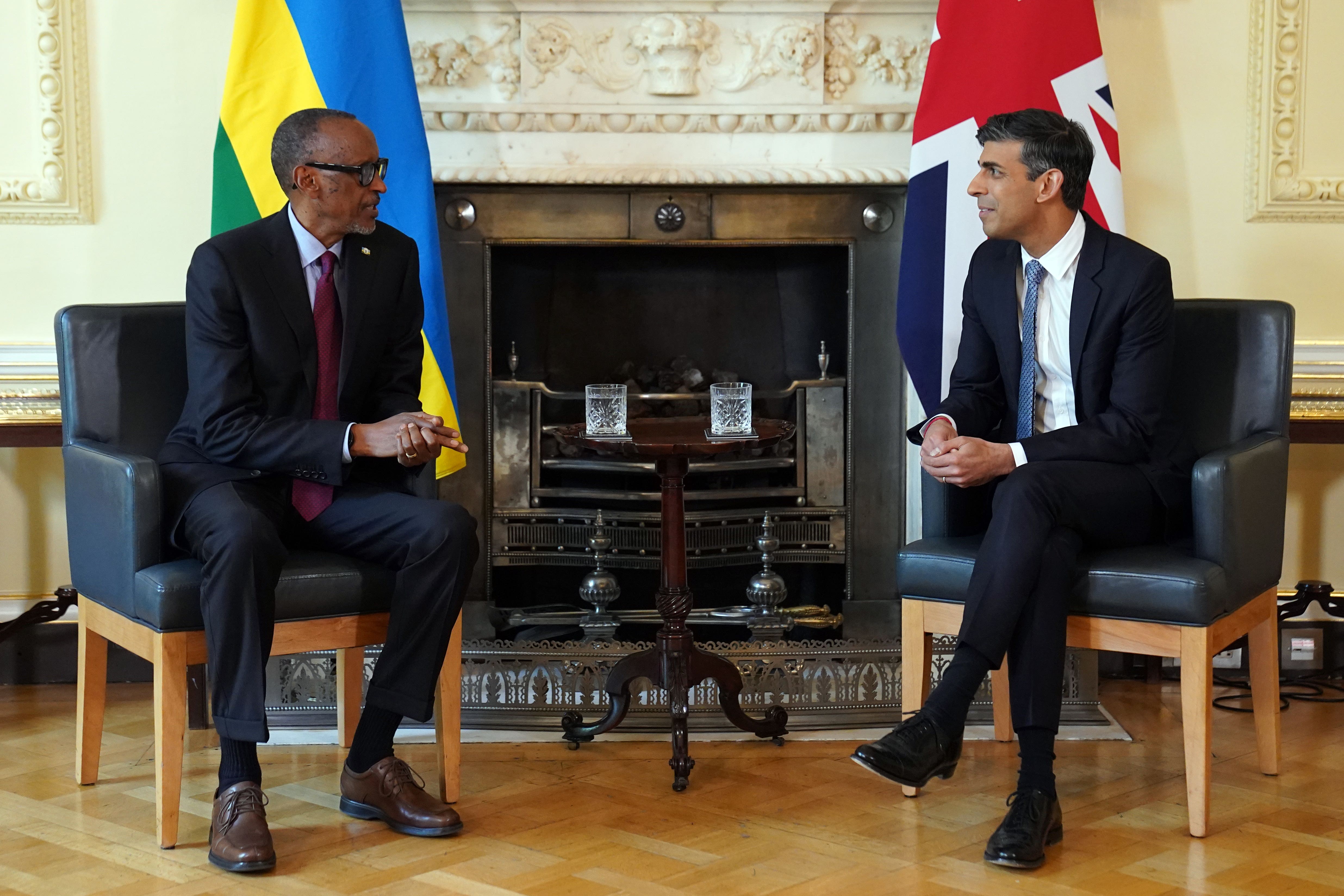 Rishi Sunak and Rwanda president Paul Kagame. Mr Kagame previously suggested the men should be extradited to Rwanda in light of the asylum deal