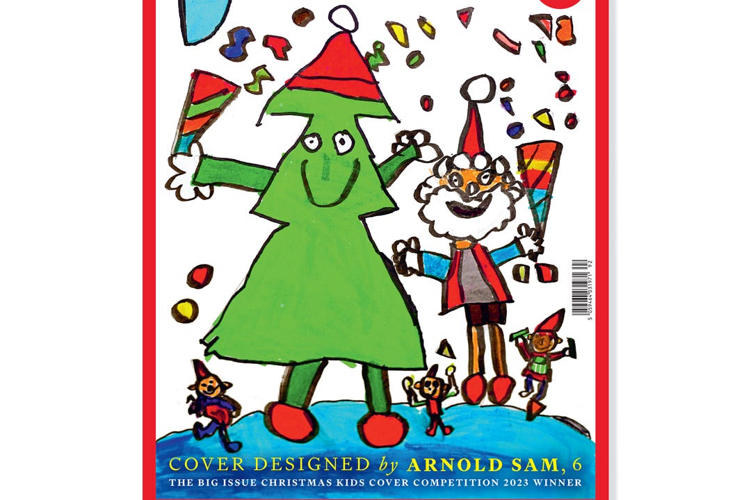 Arnold Sam’s winning Christmas Big Issue cover (Big Issue/PA)
