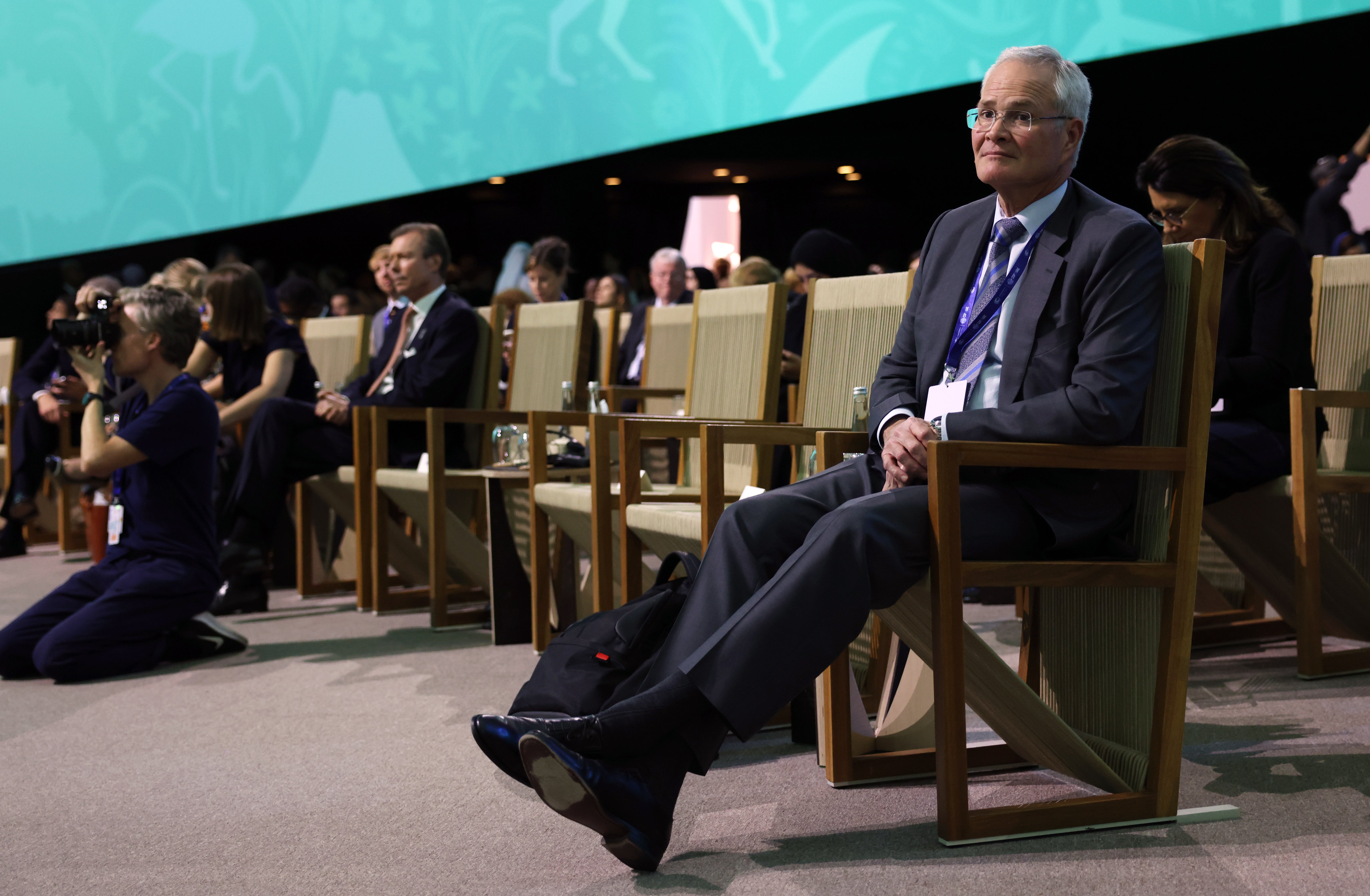 Darren Woods, chief executive officer of Exxon Mobil, at the Cop28 climate summit at Expo City in Dubai on 2 December, 2023