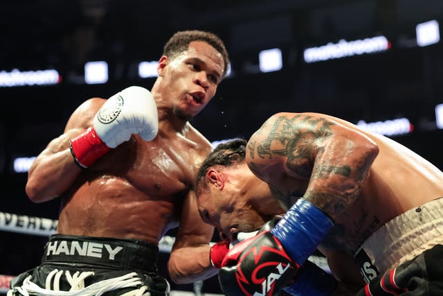 <p>Devin Haney, left, eased past Regis Prograis to become a two-weight world champion</p>