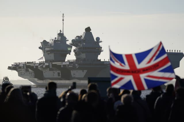 The Royal Navy aircraft carrier HMS Prince of Wales returns to Portsmouth Naval Base (Andrew Matthews/PA)