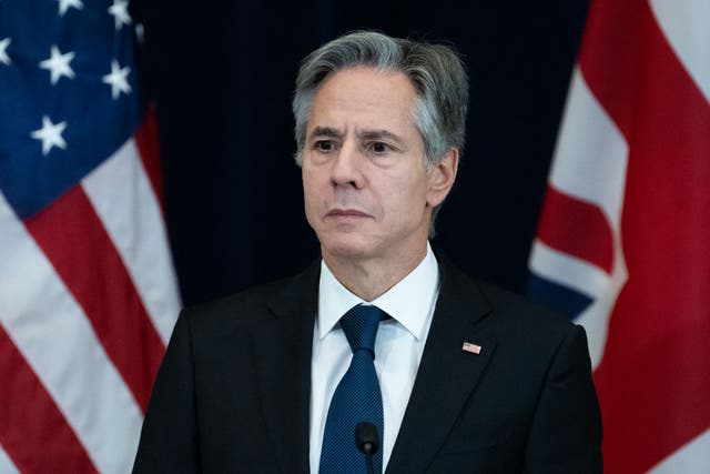 <p>US Secretary of State Antony Blinken speaks during a press conference with British Foreign Secretary David Cameron at the State Department in Washington, DC, on December 7, 2023</p>