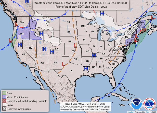 <p>National Weather Service forecast map for Monday</p>