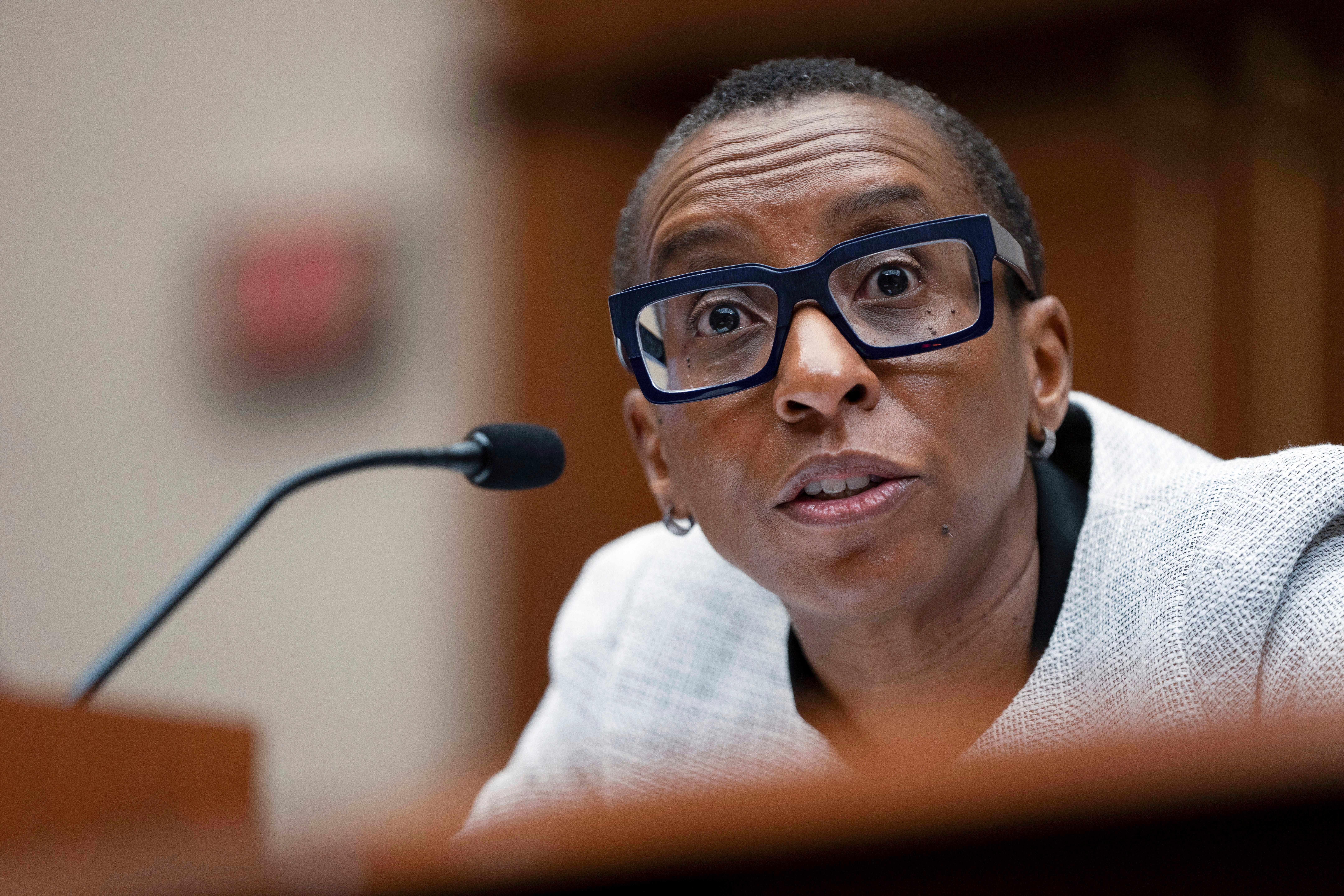 Harvard President Claudine Gay speaks during a hearing of the House Committee on Education on Capitol Hill, 5 December 2023, in Washington