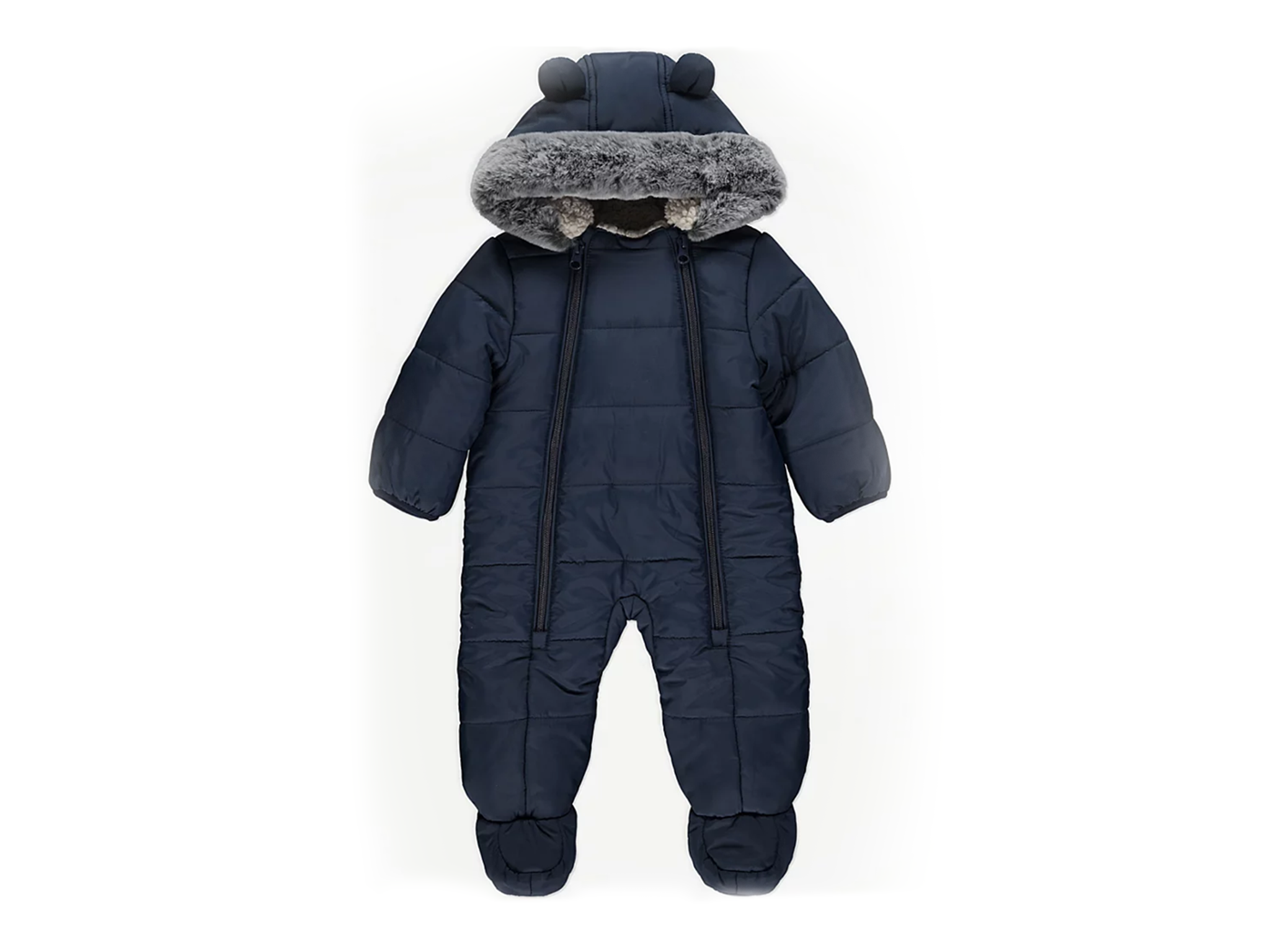 best baby snowsuit indybest George at Asda navy faux fur trim padded snowsuit