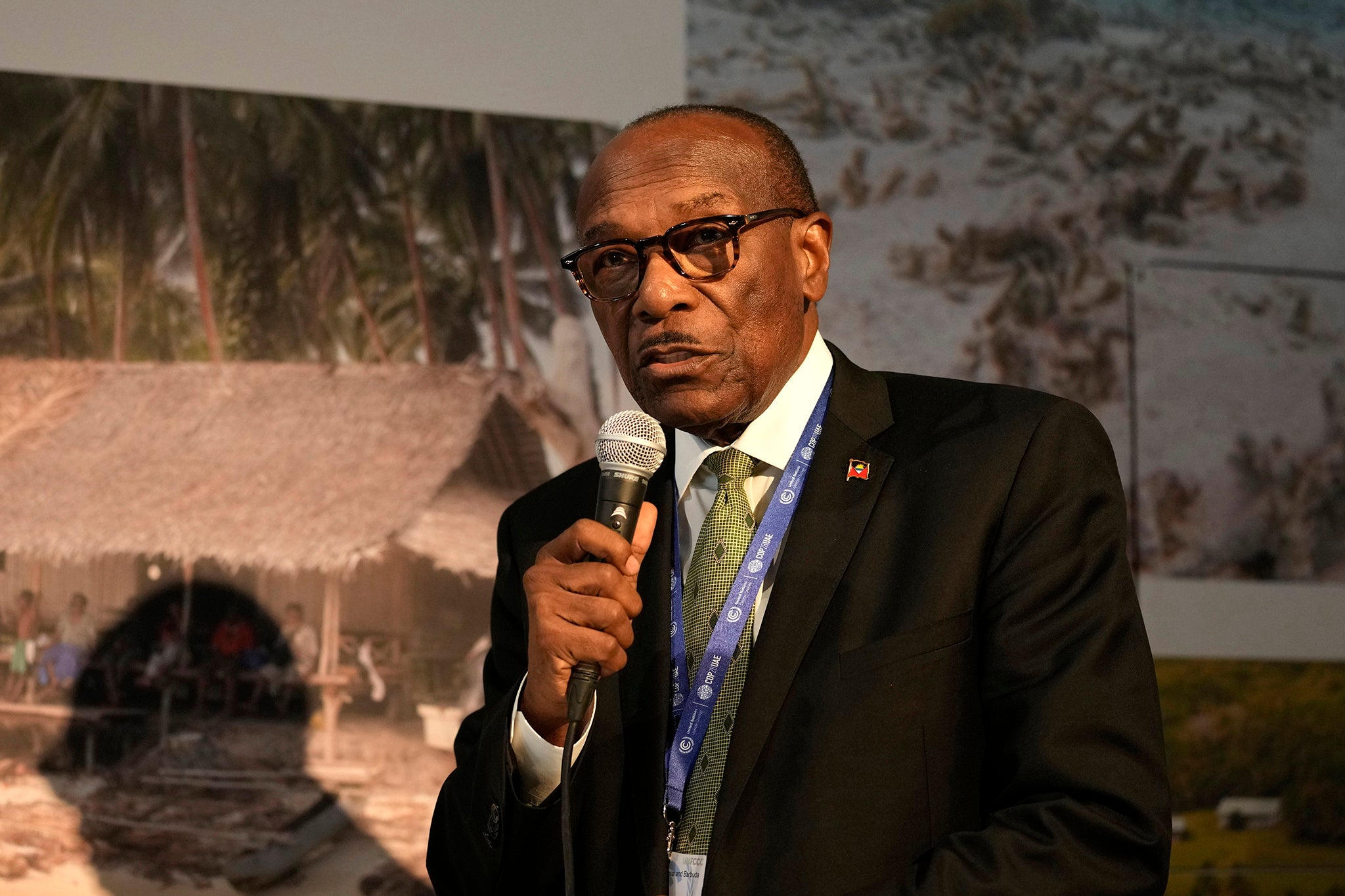 Antigua and Barbuda’s minister for environment Molwyn Joseph speaking at Cop28