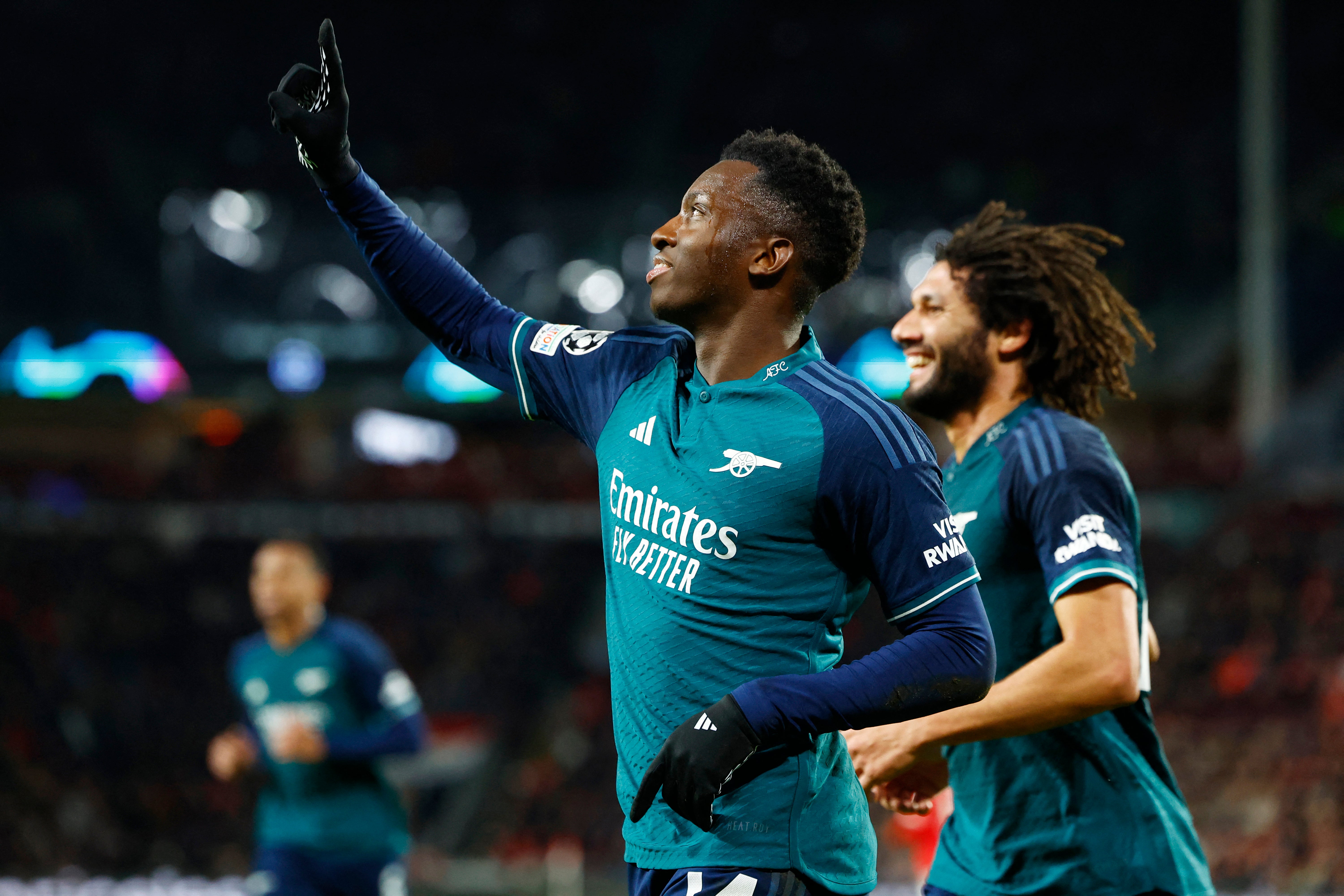 Eddie Nketiah scored his first Champions League goal as Arsenal drew in the Netherlands