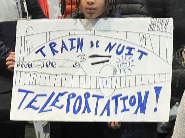 <p>Night moves: a banner at the launch of the revived Paris-Berlin overnight express</p>