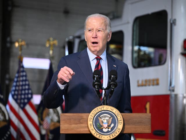 <p>Joe Biden speaks at a fire station during his visit to Philadelphia on 11 Dec 2023</p>