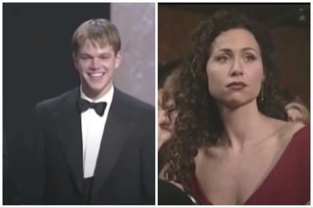 <p>Matt Damon and Minnie Driver at the 1998 Academy Awards</p>