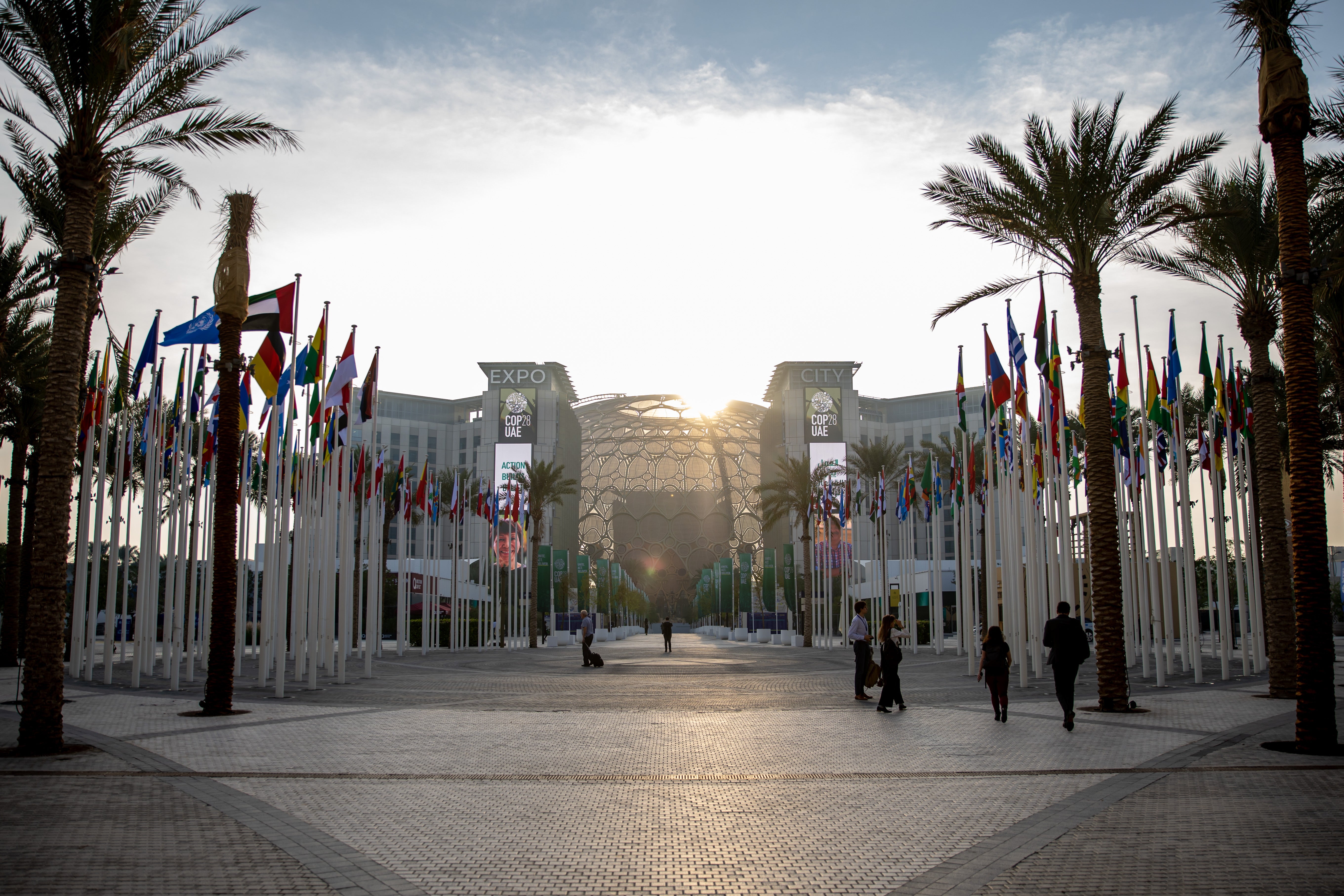 Participants arrive at Expo Dubai, the venue for Cop28