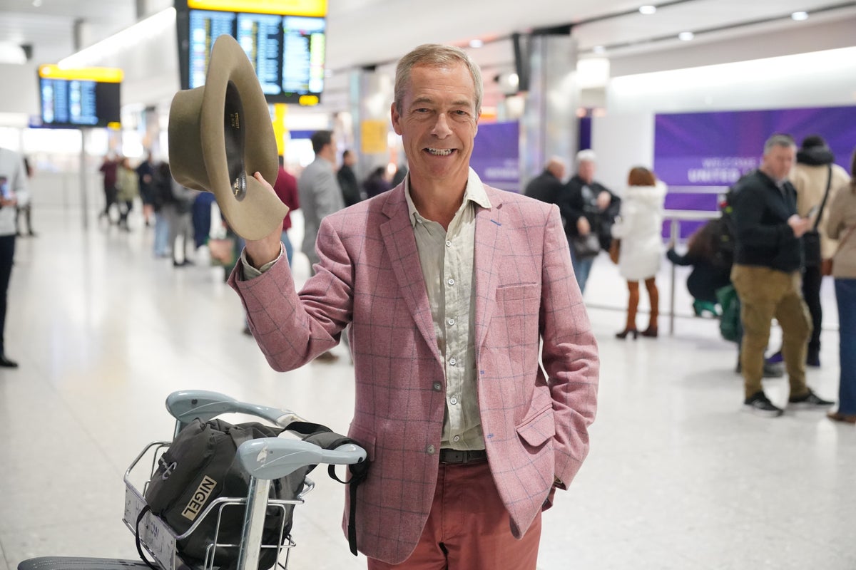 Nigel Farage arrives back in UK after coming third on I’m a Celebrity