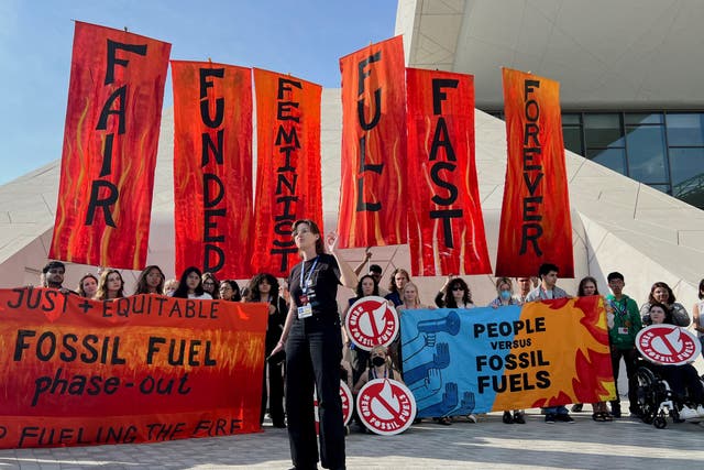 <p>Climate activists protest in Dubai as a draft negotiation deal is released at Cop28 </p>